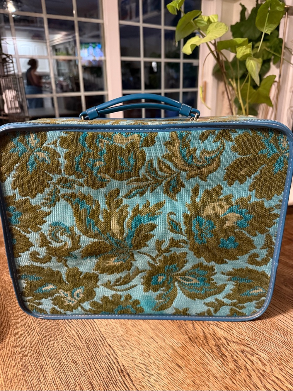 Vintage Floral Tapestry Carry Case in Teal and Olive